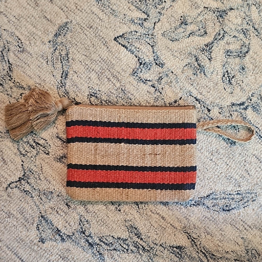 J. Jill Tan and Black Clutch with Striped Design
